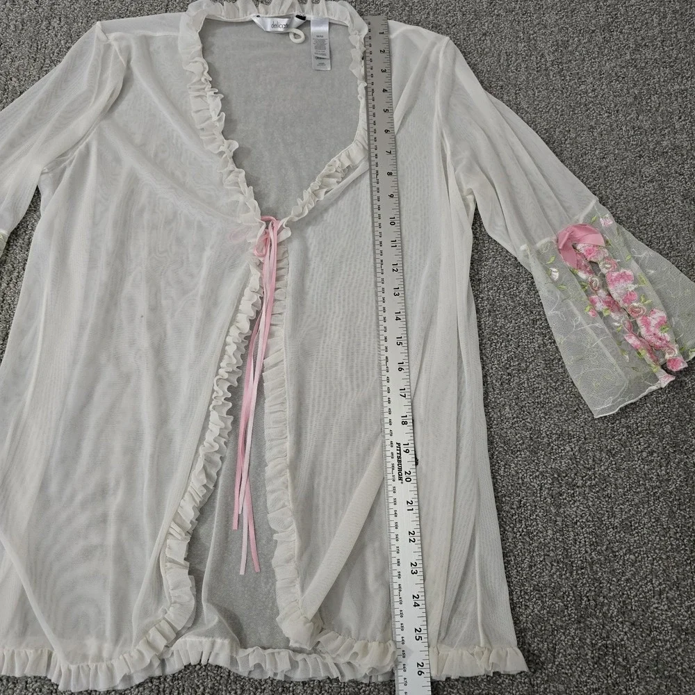 Delicates White Sheer Mesh Robe Floral Embroidered Coquette Fairycore M/M‎